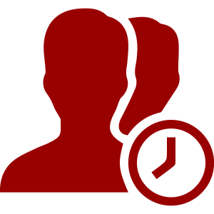 icon of two human silhouettes next to a clock